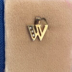 10k Gold 'W' Initial Pendant Charm with Crystal Accents